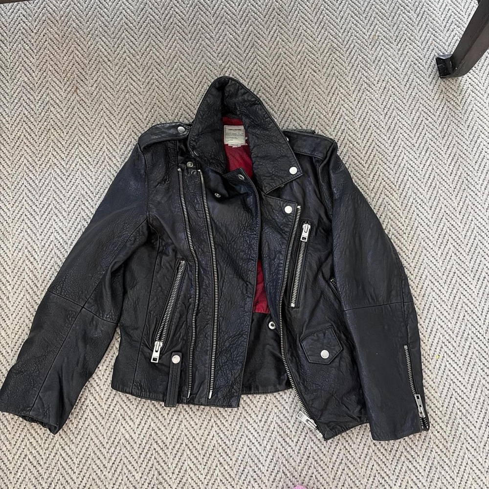 Zadig & Voltaire Black Leather Jacket with Red Lining